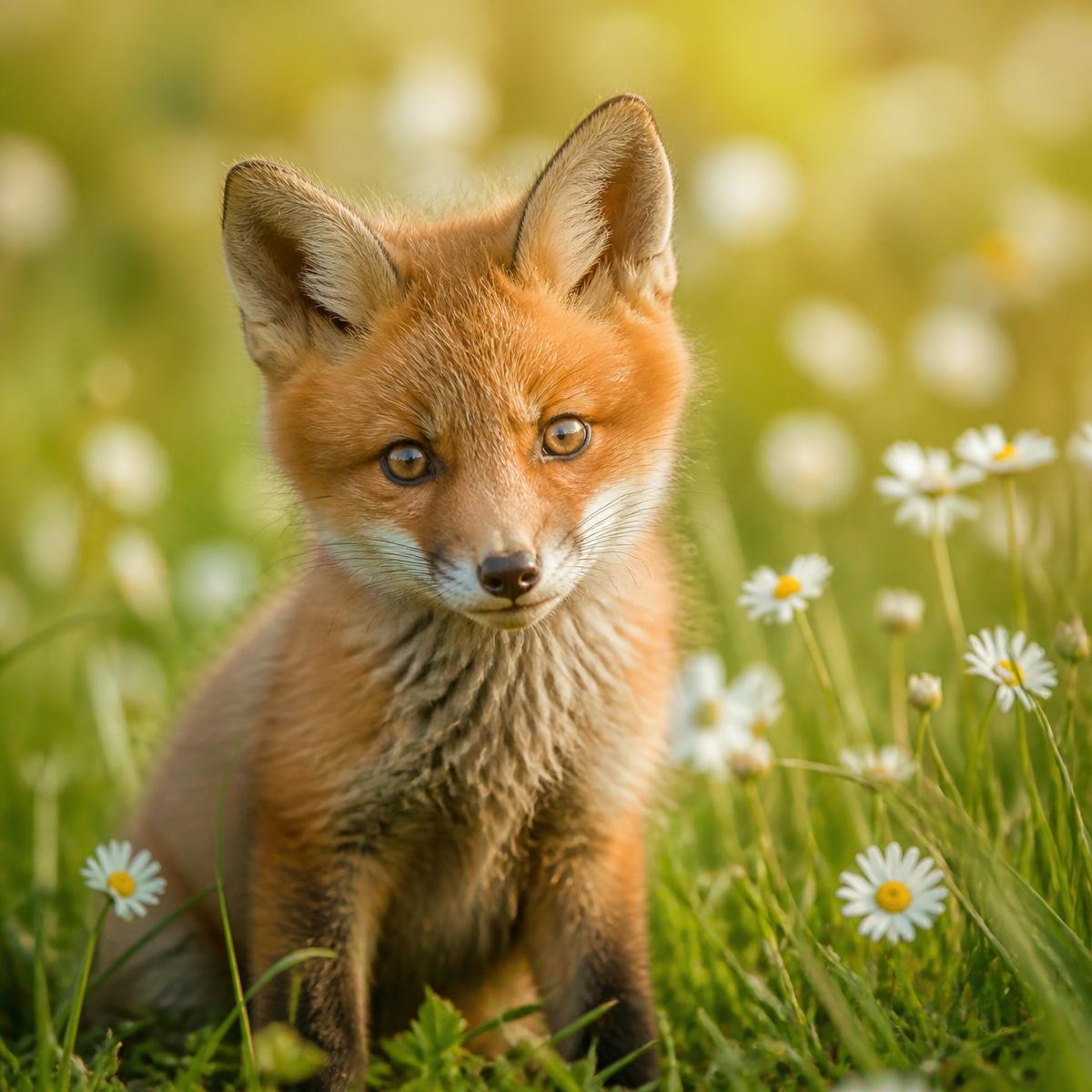 A young fox in a spring meadow